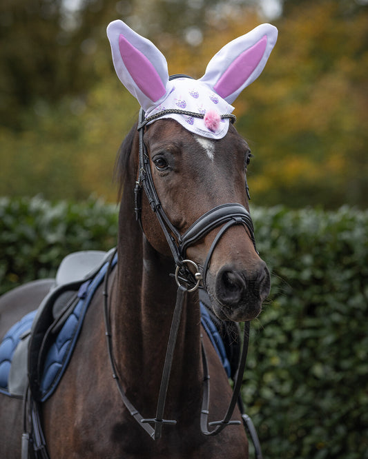 horse wearing easter bunny ear bonnet