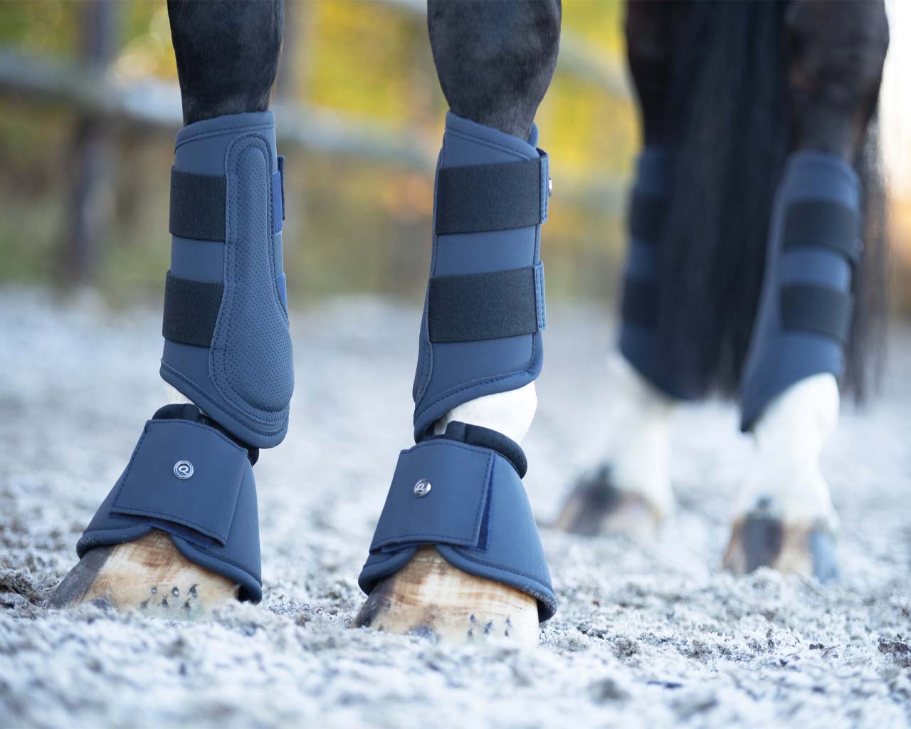 QHP Satin Gloss Collection Brushing Boots - Navy