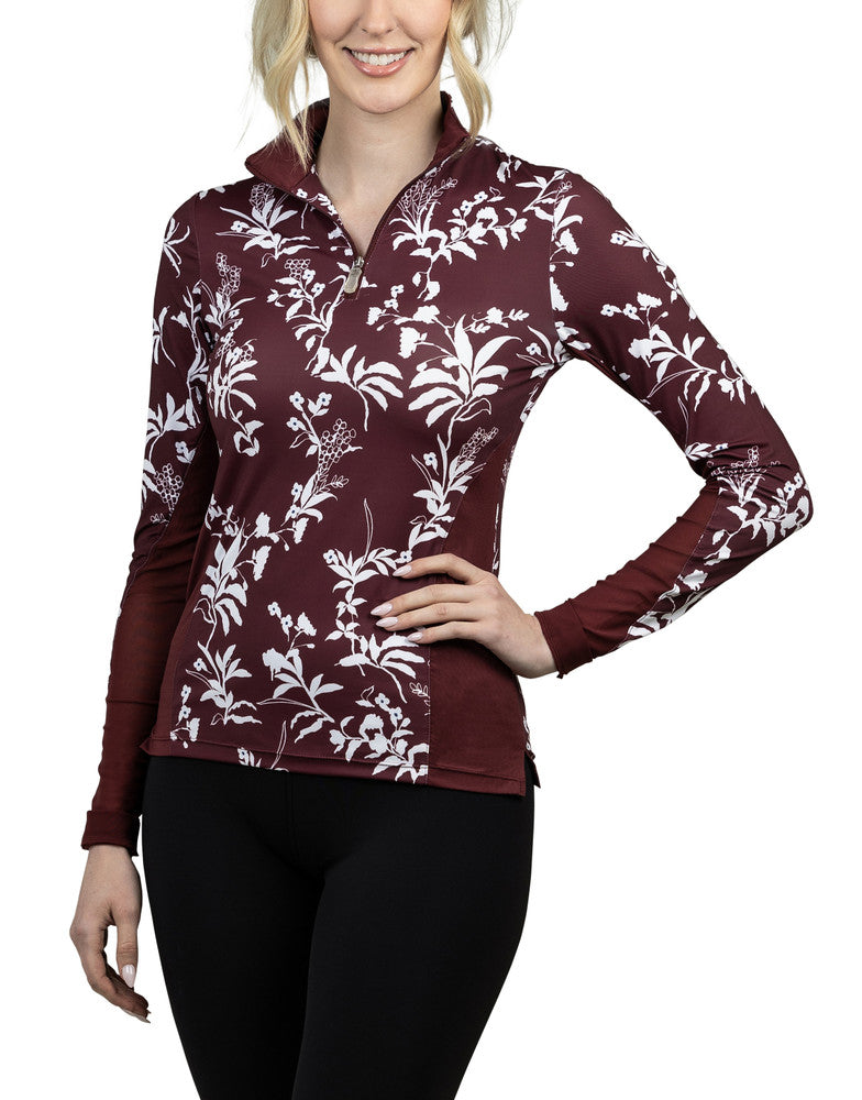 Kastel Tawny Port and White Floral Long Sleeve Extended Mesh